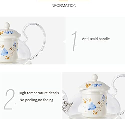 Glass Tea Pot Warmer Set 22oz Glass Teapot with Removable Loose Tea Infuser and Candle Holder Warmer Heating Base Elegant Teapot Gift Set Stovetop Safe Kettle,Style 3-7.67 x 8.68 inch - Image 2