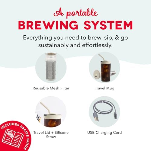 DASH Brew2Go™ Portable Cold Brew Coffee Maker - Rapid Electric Cold Brew Machine for Personal Iced Coffee & Iced Tea, Reusable Filter, USB Rechargeable for Home, Office & Travel - Image 5