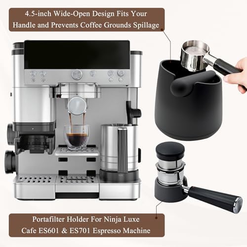 Portafilter Holder & Coffee Knock Box Combo for Ninja Luxe Café ES601&ES701 Espresso Machine - Anti-Slip Silicone Coffee Tamper Base and Large Capacity ABS Knock Box Espresso Accessories Kit,Black - Image 3