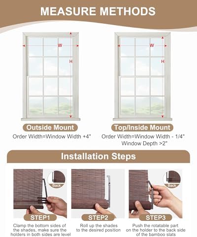 32" W x 72" H Cordless Bamboo Roller Shades for Interior, Coffee - Image 3