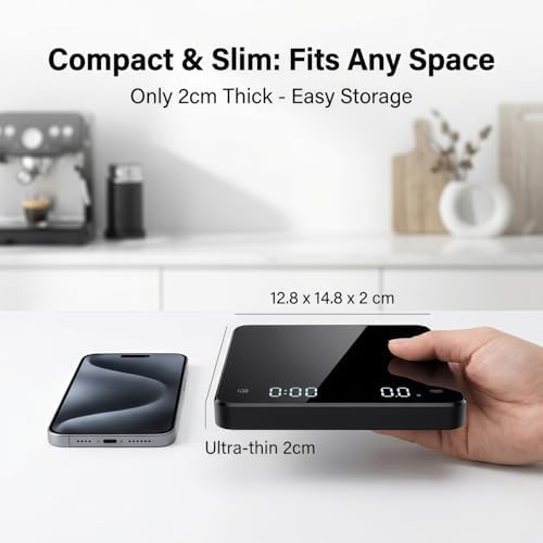 Partyreal Digital Kitchen Coffee Scale, Slim Scale with Tare, g/oz/ml Units, Backlit Display, USB-C Rechargeable (Cable Included) + AAA Backup Power Black - Image 3