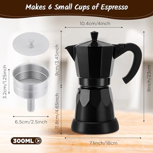 6 Cup Electric Espresso Coffee Maker 300ml Aluminum,Black - Image 3