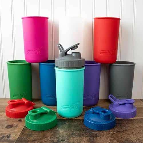 Mason Jar Lifestyle Wide Mouth 24oz Pint & Half Mason Jar Water Bottle Travel Tumbler with Silicone Sleeve & Pour & Store Shaking Lid (Deep Blue) - Image 2