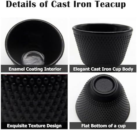 Japanese Cast Iron Tea Cups, Small and Heavy Teacups with no Handles, Japanese Style Cup for Adults, Asian Teacup, Coated with Enameled Interior, 4 Pcs/Box (Black, 3.38oz/100ml) - Image 6