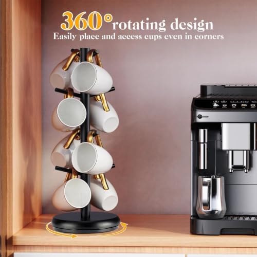 360° Rotating Mug Holder - 8 Hooks Wooden Tree | Countertop Storage - Image 2