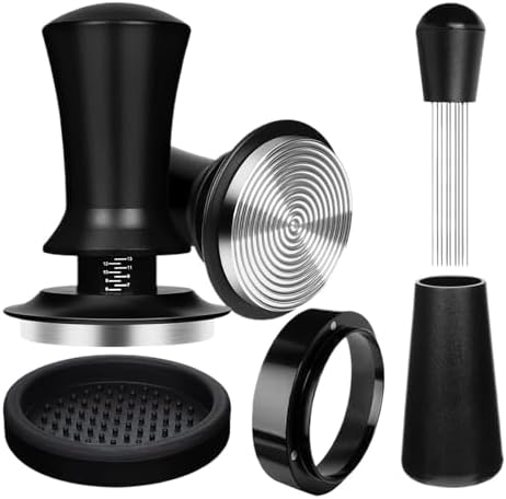 4 Pcs Coffee Utensil Stainless Steel Powder Press Hammer Loose Powder Needle Powder Ring Practical Professional Coffee Tools(Black 53MM-4 Pcs) by Unknown