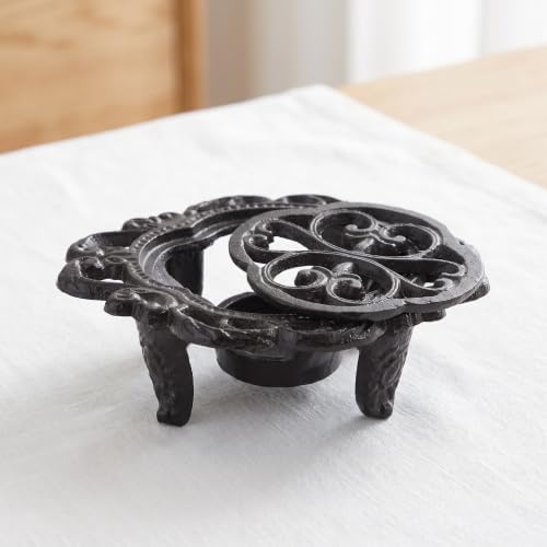 Cast Iron Teapot Warmer Stand Black with Tealight Candle, Rustic - Image 5