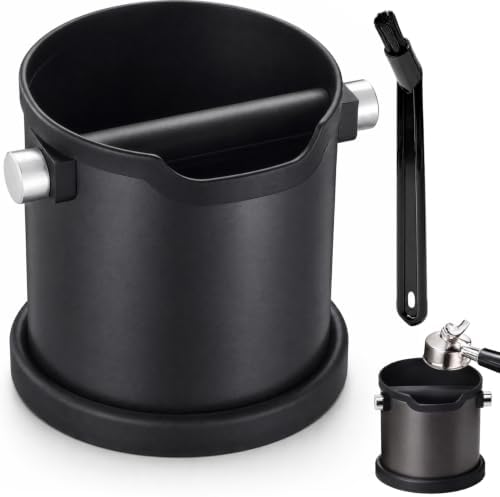 Espresso Coffee Knock Box, Large Stainless Steel Coffee Knock Box with Cleaning Brush for Home Coffee Bar, Non-Slip Base Easy Clean Removable Knock Bar (Black) by CHDEXU