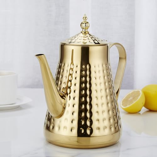 SANQIAHOME 1.8L(60oz) Stainless Steel Hammer Patterned Teapot With Removeable Infuser,Loose leaf cover,Gold - Image 6