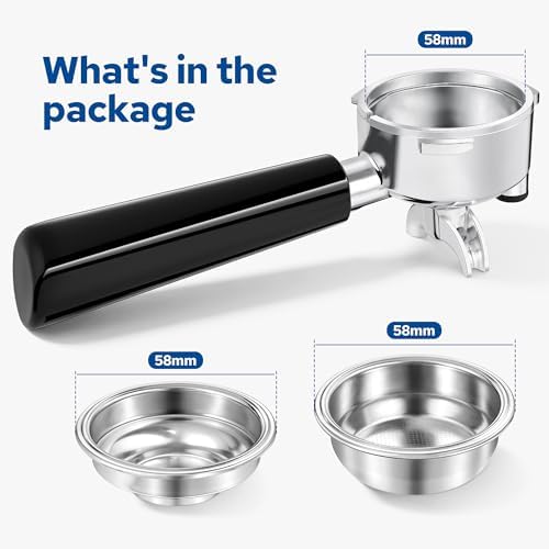 58mm Portafilter Set for CASABREWS ULTRA, Neutron Pro, 4700 Gense and 5700Pro Series, E61, Flair 58, ECM, Rocket and Gevi Espresso Machines, 3 Ears Portafilter with 2 Stainless Steel Filter Baskets - Image 4