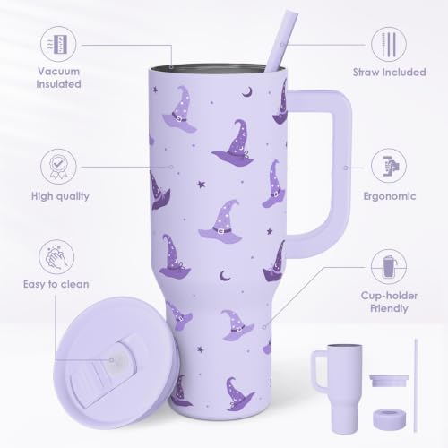 Halloween Stainless Steel Slider Tumbler with Handle 40 Ounces with Lid, Travel Cup, Insulated Bottles for Girls Women - Image 2