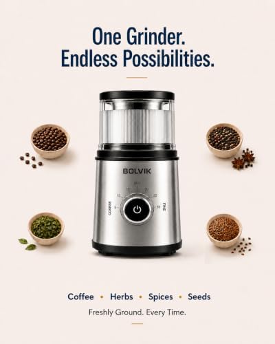 Electric Coffee Bean Grinder Spices Herbs, Timed Grind Control Rotary Knob - Image 6
