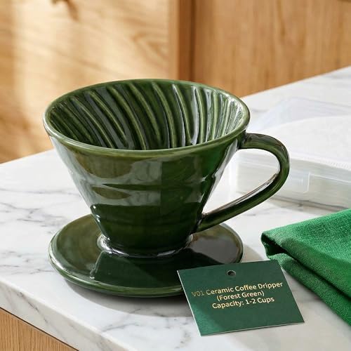 Ceramic Pour Over Coffee Dripper Porcelain Coffee Maker with Hole Flat Bottom Reusable Ceramic Pour Over Maker for Travel, Camping, Office, Home (Brown) - Image 7