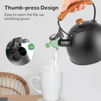 Whistling Stovetop Tea Kettle, 3.2 Quart Stainless Steel Teapot with Cool Touch Ergonomic Handle, Hot Water Fast to Boil, Black - Image 3
