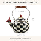 MACKENZIE-CHILDS Whistling Tea Kettle, Black-and-White Courtly Check - Image 4