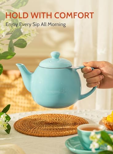 Sweese Teapot, Porcelain Tea Pot with Stainless Steel Infuser, Blooming & Loose Leaf Teapot - 27ounce, Turquoise - Image 5