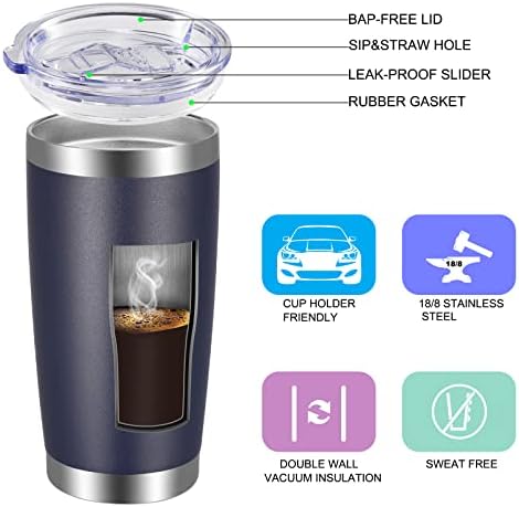 VEGOND 20oz Tumbler with Lid and Straw Stainless Steel Tumbler Cup Bulk Vacuum Insulated Double Wall Travel Coffee Mug Powder Coated Coffee Cup, Navy Blue, 6 Pack - Image 2