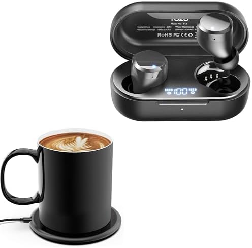 BoxWave Charger Compatible with TOZO T12 - HottieMug with Wireless PowerDisc Charger (15W), Qi Mug Warmer Coffee Desktop - Jet Black by Unknown