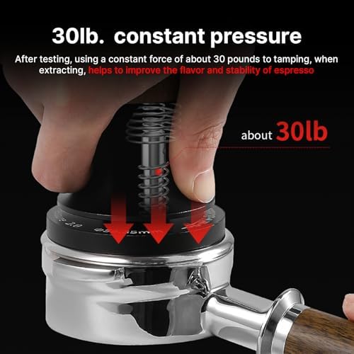 Calibrated Coffee Tamper 30Lbs | Spring Loaded with Constant Pressure | Auto Adjustable Depth & Auto Reset | Flat Base with Sound Feedback | Walnut Handle (58mm) - Image 3