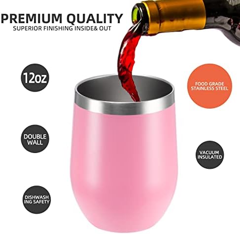 12 oz Insulated Wine Tumbler with Lid and Straw,Stainless Steel Stemless Wine Tumbler Glasses 16 Packs Double Wall Vacuum Wine Cups Tumbler Bulk for Champaign,Beer,Cocktail,Office,16 Colors - Image 3