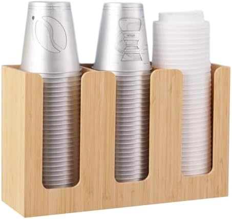 Cup and Lid Holder, Cup Dispenser with Coffee Pods Stand & Straw Organizer, Coffee Bar Organizer for Countertop, Disposable Cups Holder for Coffee Station, Bar, Home,Bamboo 02 by Unknown