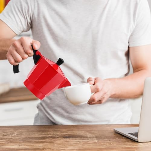 6 Cup Electric Espresso Coffee Maker 300ml Aluminum,Red - Image 6