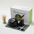 Matcha Tea Set with Bamboo Whisk, Bamboo Tea Spoon, Black Ceramic Bowl, Strainer, Indoor Drinking and Brewing by POWLAB