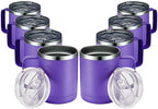 MEWAY 12oz Coffee Mug With Handle 8 Pack Bulk,Stainless Steel Insulated Travel Tumblers With Sliding Lid,Double Wall Vacuum Camping Cup for Hot & Cold Drinks Tea (Purple,Set of 8) by MEWAY