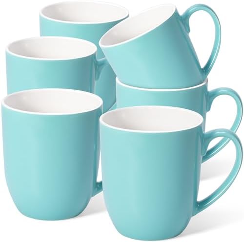 Urbanstrive 16 oz Large Coffee Mugs Set of 6 Ceramic Coffee Mug White Coffee Cups Tea Cups Idea Gift for Women Men House Warming Gifts New Home Office, Blue 6 Pack by Urbanstrive