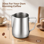 4 Pcs Milk Frothing Pitcher 304 Stainless Steel Steaming Pitcher 20 oz - Image 2