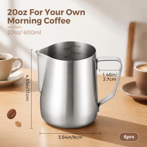4 Pcs Milk Frothing Pitcher 304 Stainless Steel Steaming Pitcher 20 oz - Image 2