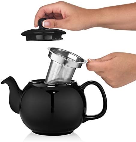 SAKI Large Porcelain Teapot, 48 Ounce Tea Pot with Infuser, Loose Leaf and Blooming Tea Pot - Black - Image 5