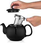 SAKI Large Porcelain Teapot, 48 Ounce Tea Pot with Infuser, Loose Leaf and Blooming Tea Pot - Black - Image 5