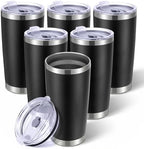 6 Pack 20oz Tumbler Bulk Stainless Steel Tumbler with Lid, Vacuum Insulated Double Wall Travel Coffee Mug, Durable Powder Coated Tumblers, for Hot and Cold Drinks(Black) by Unknown