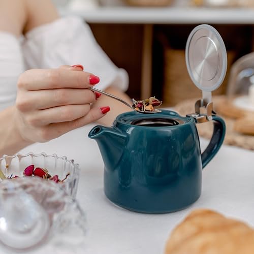 ORNA Ceramic Teapot with Tea Infuser – Small Tea Pot for Loose Leaf Tea – 550ml / 18.6 Oz Porcelain Non-Stove Teapot for 2 Cups with Tea Strainer (Ocean) - Image 5