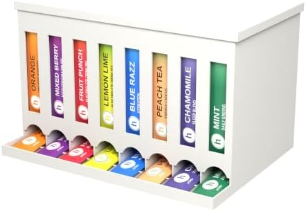 Drink Packet Organizer, 8 Slot Dispenser with Front Pull Windows for Drink Mix Packets, Electrolyte Sticks and Tea Bags, Tea Bag Organizer for Pantry and Coffee Station (Matte White, Single) by OmniMart