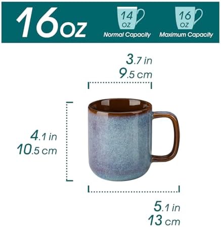 vancasso 16 oz Coffee Mugs Set of 6, Large Ceramic Mug with Handle, Unique Glaze Coffee Cups for Latte, Cappuccino & Hot Cocoa, Dishwasher & Microwave Safe, Blue, Series ONION - Image 2