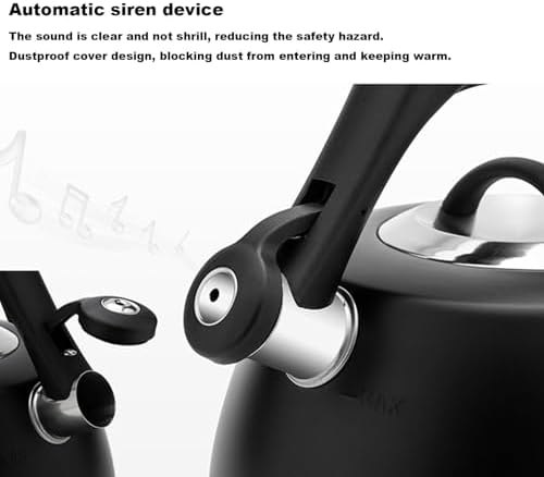 Black kettle, Stainless Steel Whistling Tea Pot with Thermometer, Teapot for Stove Top with Ergonomic Anti Scald Handle - Image 6