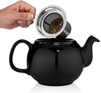 SAKI Large Porcelain Teapot, 48 Ounce Tea Pot with Infuser, Loose Leaf and Blooming Tea Pot - Black - Image 2