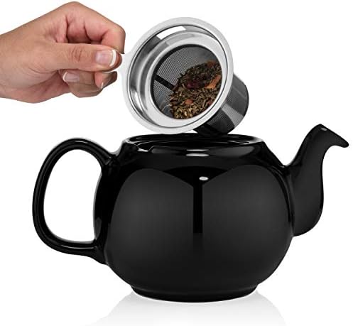SAKI Large Porcelain Teapot, 48 Ounce Tea Pot with Infuser, Loose Leaf and Blooming Tea Pot - Black - Image 2