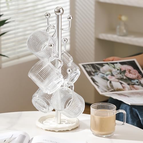 6 High-End Glass Coffee Mugs with Handles and Cup Holders, 12 Ounce Classic Vertical Striped Glass Mugs for Hot and Cold Drinks, American Style, Latte, Cappuccino - Image 3