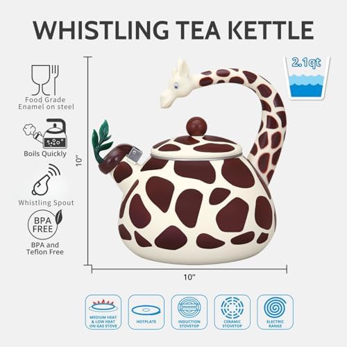 Whistling Tea Kettle for Stove Top Enamel on Steel Teakettle, Supreme Housewares Giraffe Design Teapot Water Kettle Cute Kitchen Accessories Teteras (2.1 Quart, Giraffe) - Image 5