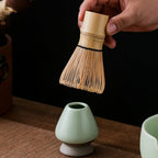 Green Japanese Matcha Tea Set of 7 Ceremony Matcha Kit with Matcha Bowl(Chawan) with Pouring Spout, Matcha Whisk (Chasen), Scoop (Chashaku), Ceramic Whisk Holder, Scoop Stand，Sifter,Tea Napkin - Image 3