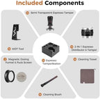 IKAPE 58mm Black Espresso Tool Set 8 IN 1, Coffee Tamper, Distributor, Magnetic Funnel, Puck Screen, Tamper Station, Stirrer Distribution Tool, Cleaning Towel and Brush - Image 3