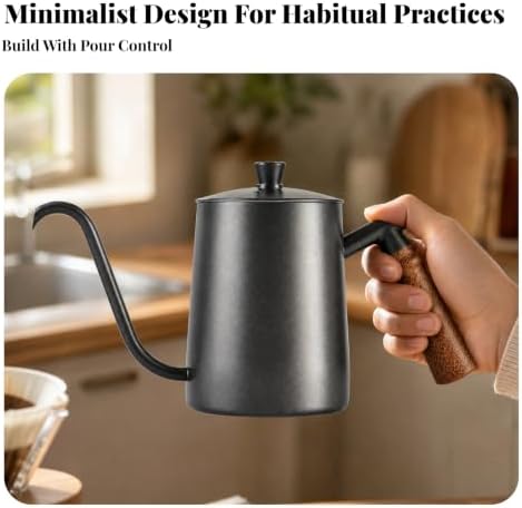 Gooseneck Pour Over Coffee Kettle Made Of Stainless Steel With Smooth Painted Finish Cylindrical Shape Narrow Curved Spout Ergonomic Handle Interior - Image 6
