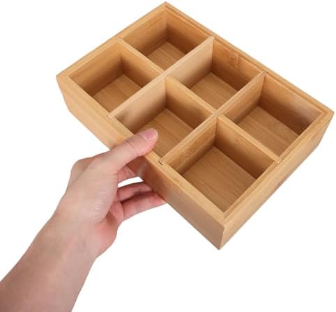 Bamboo Tea Bag Organizer, Rectangle 6 Compartment Tea Storage Box - Image 4