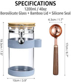 uxcell Airtight Glass Canister with Bamboo Lid & Spoon, Glass Coffee Bean Storage Container 1200ml/40oz Kitchen Pantry Sealed Freshness for Grounds Tea Cereal Sugar, Blue - Image 6