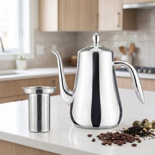 Gralara Gooseneck Tea Kettle with Lid Controlled Stream Stainless Steel Pour Over Coffee Teapot with Strainer Rust-Resistant for Kitchen, 1750ml - Image 6