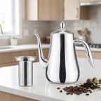 Gooseneck Tea Kettle with Lid Broad-Mouth Stainless Steel Pour Over Coffee Teapot with Strainer Polished for Kitchen, 1750ml - Image 5