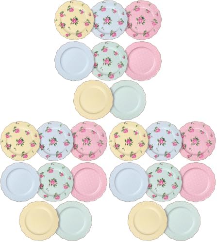 BTaT- Porcelain Floral Plates Set of 8, 8 Inch, Assorted Pastel Colors with Golden Rim, Floral Dessert Plates, Spring Dinnerware, Dishwasher & Freezer Safe (Pack of 3) by BrewToATea
